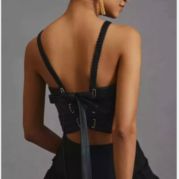Anthropologie Tops - Anthropologie Pilcro M NWT Faux Leather Corset Top Lace-Up size Medium Black New